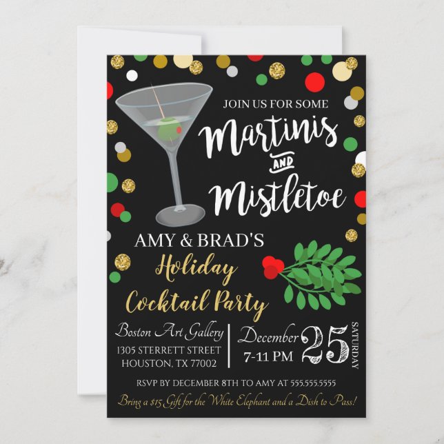 Invitation De Noël Martinis Et Mistletoe (Devant)