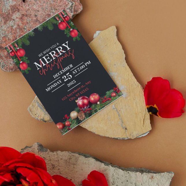 Invitation de Noël moderne noir et rouge (Créateur téléchargé)
