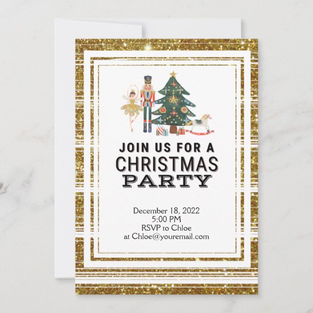 Invitation de Noël Nutcracker Custom Gold Party (Devant)