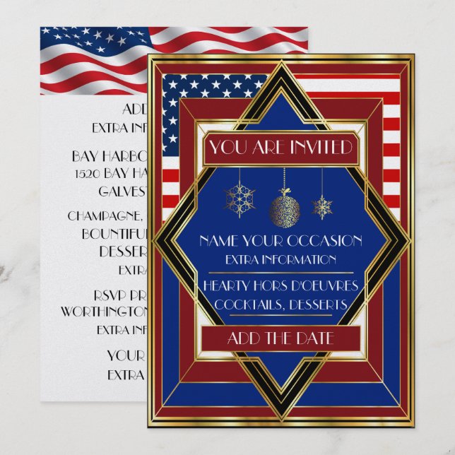 Invitation de Noël Patriotic Deco USA (Devant / Derrière)