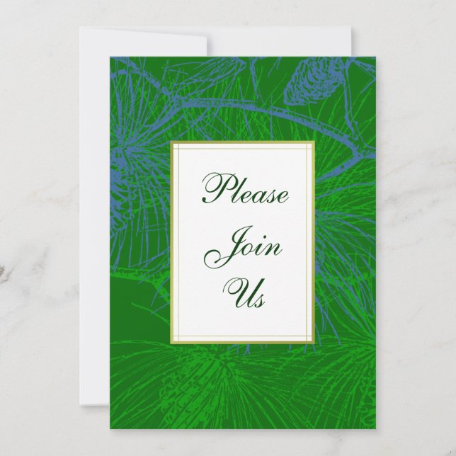 Invitation de Noël personnalisée en pin vert et bl (Devant)
