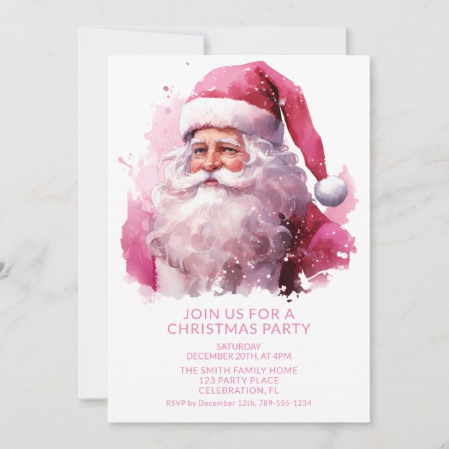 Invitation de Noël Pink Père Noël (Devant)