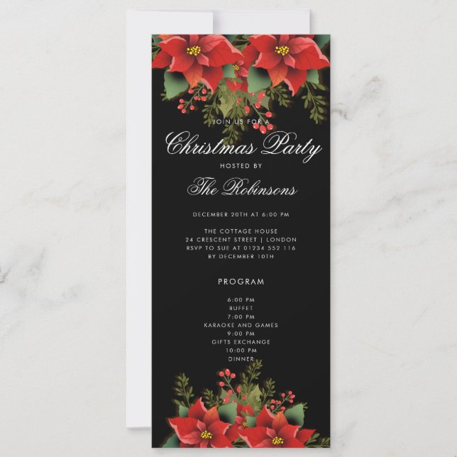 Invitation de Noël Poinsettia Programme et menu No (Devant)