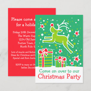 Invitation de Noël rennes vert rouge