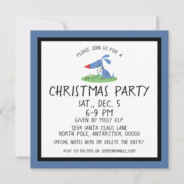 Invitation de Noël Retro Blue Dog (Devant)