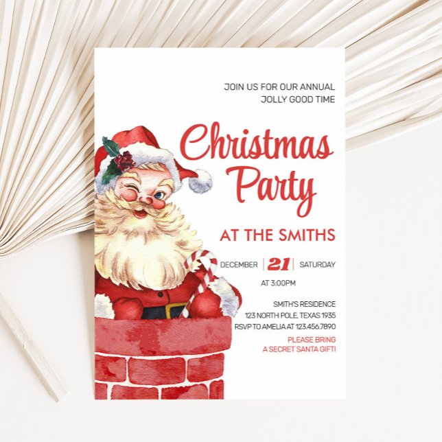 Invitation de Noël Retro Père Noël (Retro Santa Chimney Christmas Party Invitation)