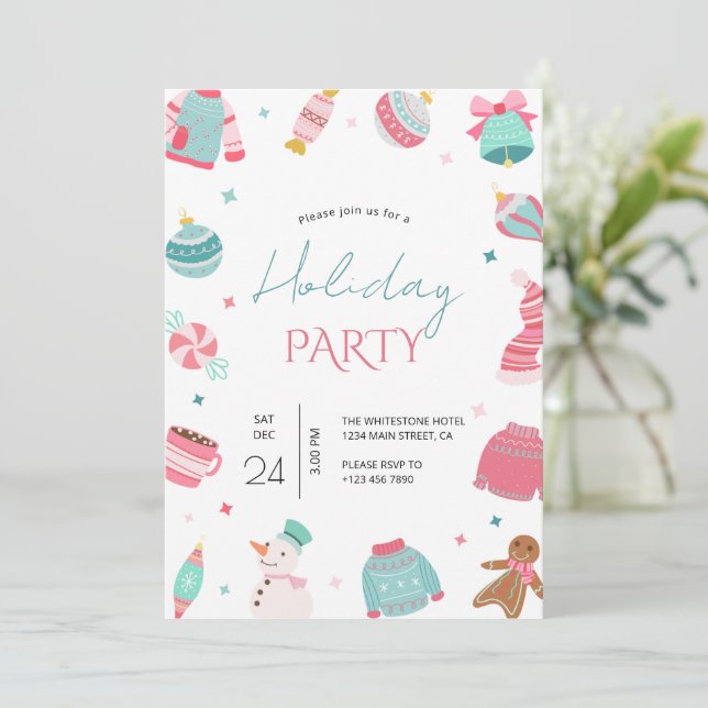 Invitation de Noël rose et Turquoise (Debout devant)