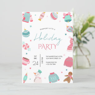 Invitation de Noël rose et Turquoise