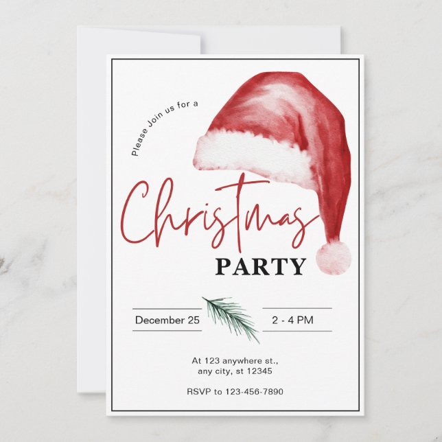 Invitation de Noël simple Watercolor (Devant)
