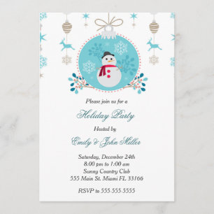 Invitation de Noël snome bleu or