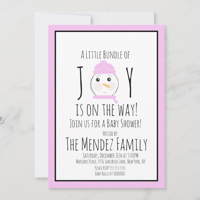 Invitation de Noël Snowman Girl Baby shower (Devant)