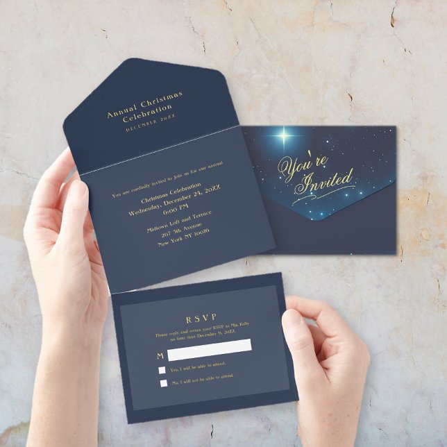 Invitation de Noël Star Party (Foil All in One Christmas Star Invitation (inside and outside))