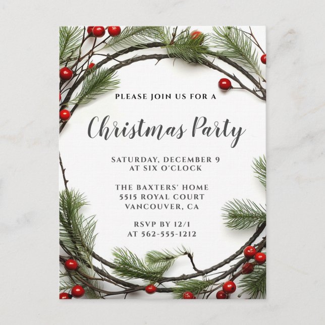 Invitation de Noël Wreath Fête (Devant)