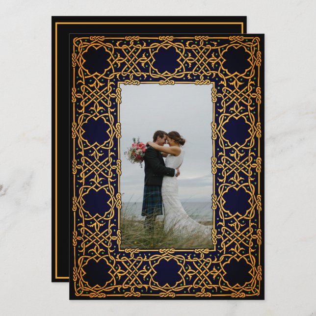 Invitation de noeud celtique Golden Woven (Devant / Derrière)