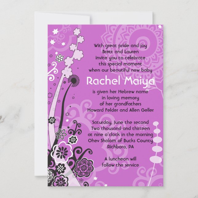 Invitation de nom de bébé FLORAL et robuste (Devant)