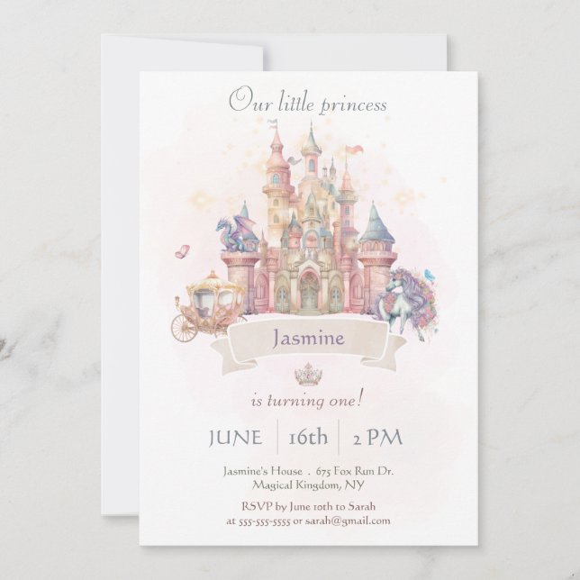 Invitation de notre petite princesse Fairytale (Devant)