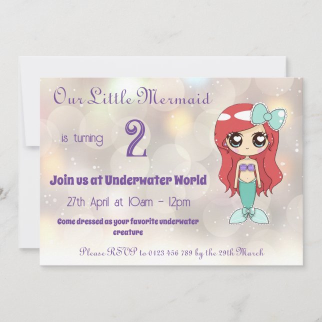 Invitation de notre petite Sirène - Personnalisabl (Devant)