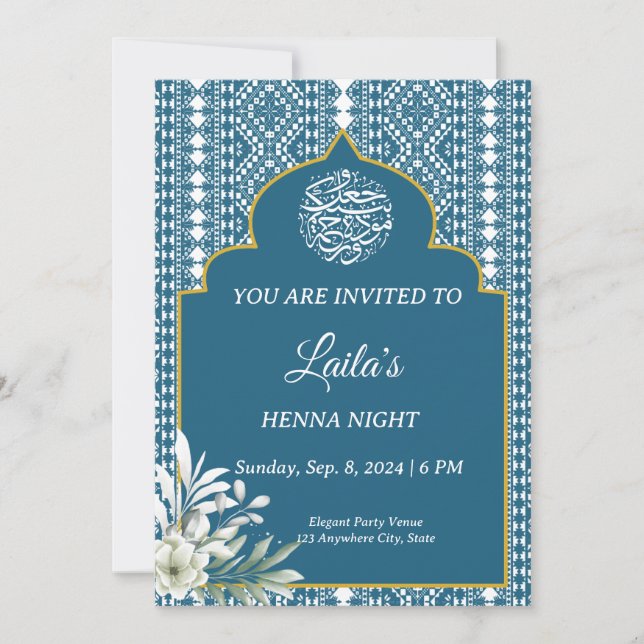 Invitation de nuit au henné bleu personnalisé (Devant)