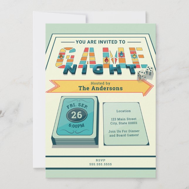 Invitation de nuit de jeu de société (Devant)