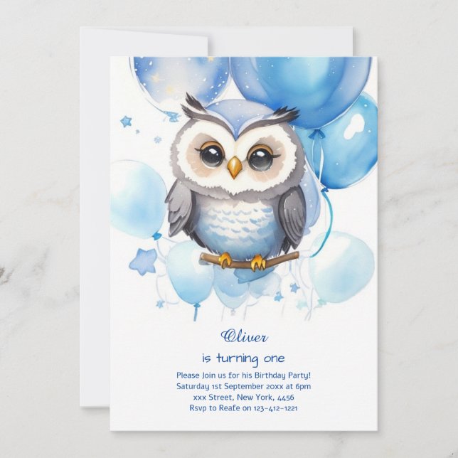 Invitation de Owl First Birthday (Devant)