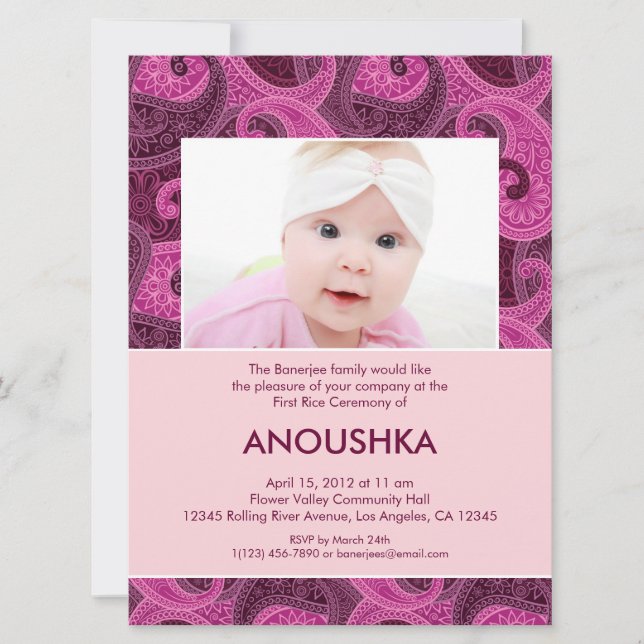 Invitation de Paisley Annaprashan (Premier Riz) (Devant)