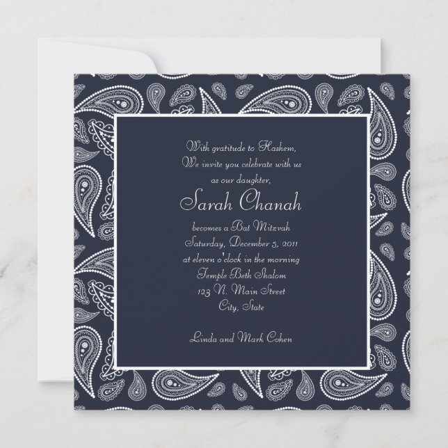 Invitation de Paisley de marine (Devant)