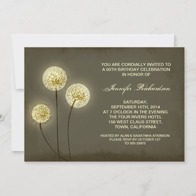 invitation de pandelions d'anniversaire rustique m (Devant)