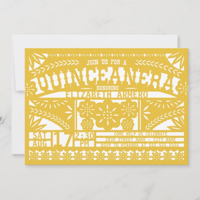 Invitation de Papel Picado Quinceañera (Devant)