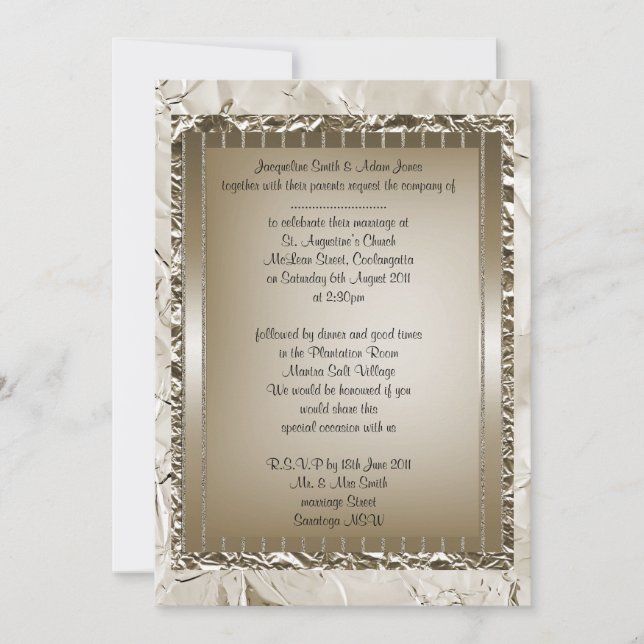 Invitation de papeterie de mariage métallique en b (Devant)