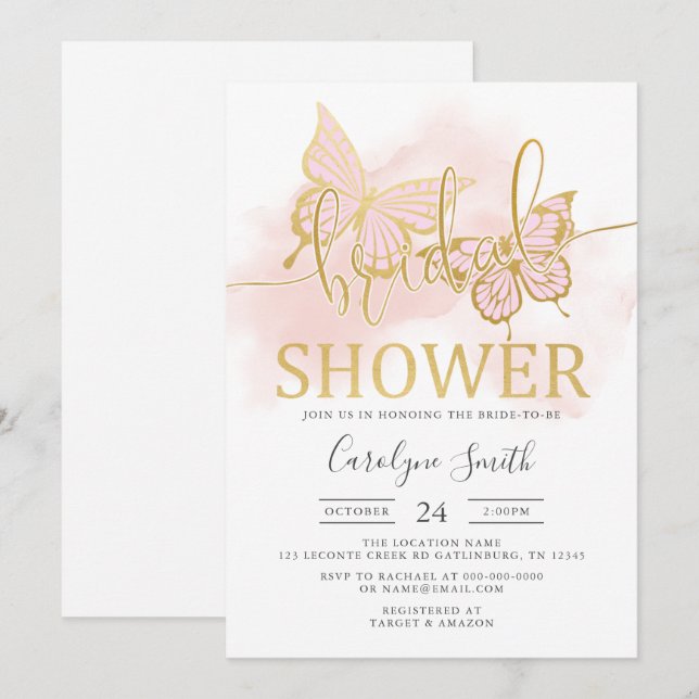 Invitation de papillon de Fête des mariées floue (Devant / Derrière)