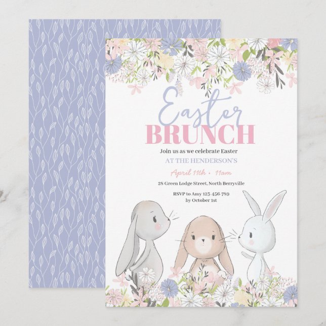 Invitation de Pâques Brunch Bunny (Devant / Derrière)