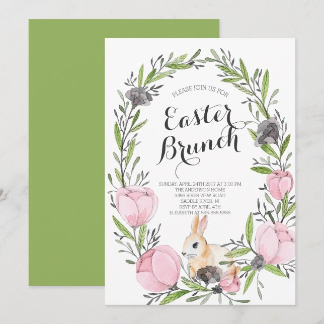 Invitation de Pâques de Bunny Floral Printemps (Devant / Derrière)