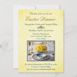 Invitation de Pâques élégante jaune avec des roses