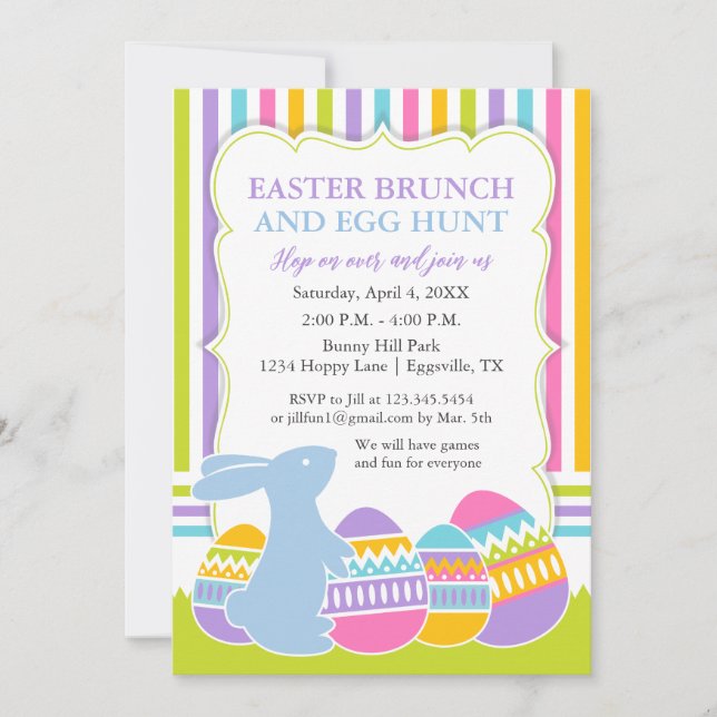Invitation de Pâques Lapin Chasse aux œufs ou Brun (Devant)