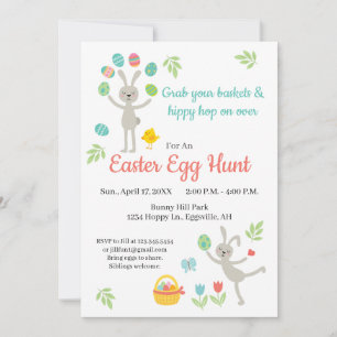 Invitation de Pâques Lapin qui saute et chasse aux