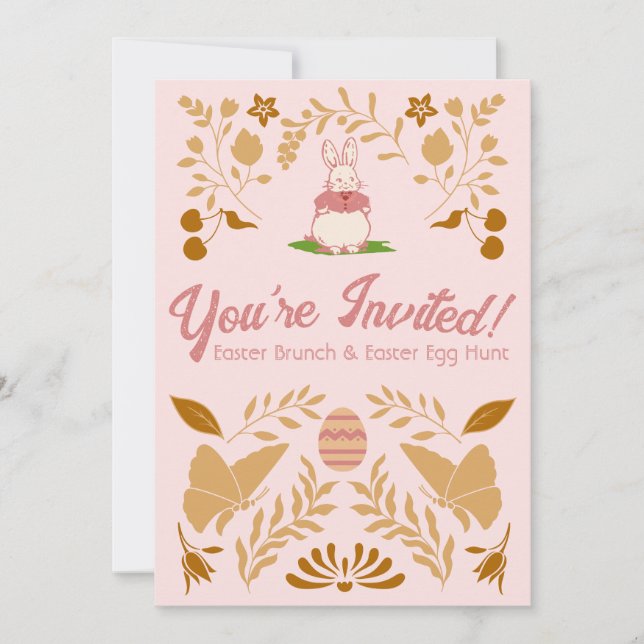 Invitation de Pâques rose vintage (Devant)