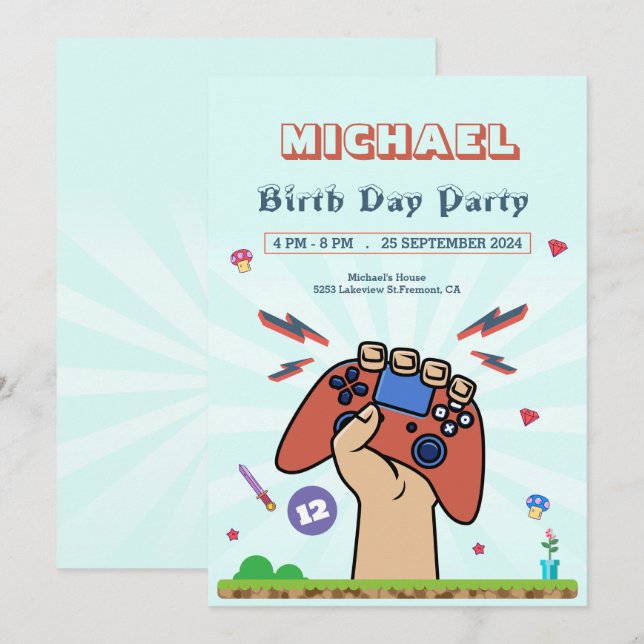Invitation de partie Anniversaire de enfant de jeu (Devant / Derrière)