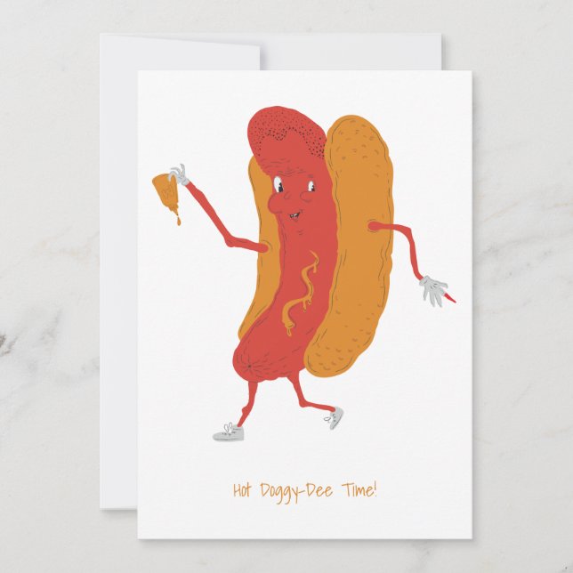 Invitation de partie BBQ Dessin de hot Dog (Devant)