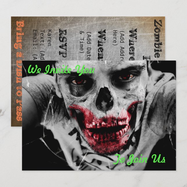 Invitation de partie d'apocalypse de zombi (Devant / Derrière)