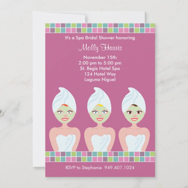 Invitation de partie de Bachelorette de spa (Devant)