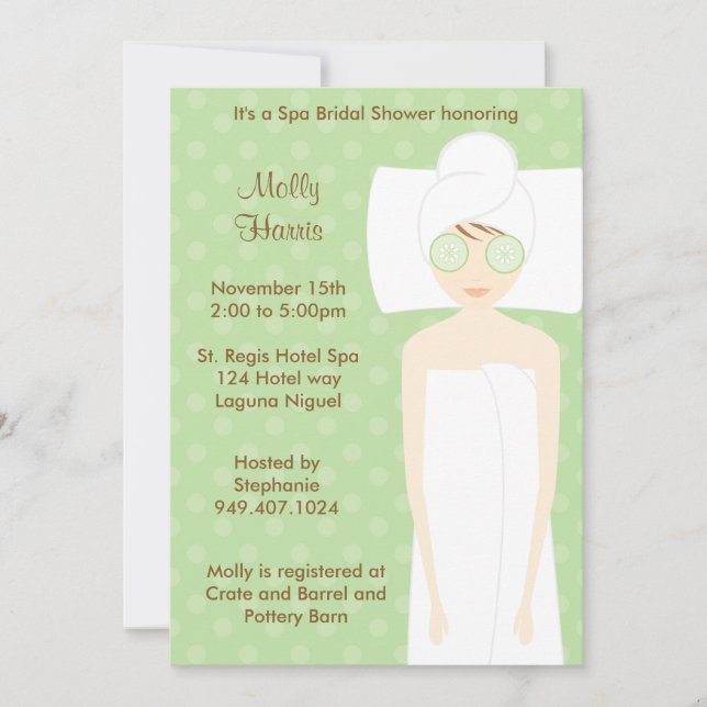 Invitation de partie de Bachelorette de spa (Devant)