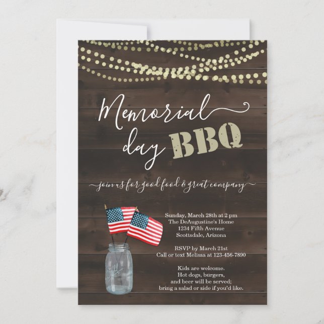 Invitation de partie de BBQ de Jour du Souvenir - (Devant)