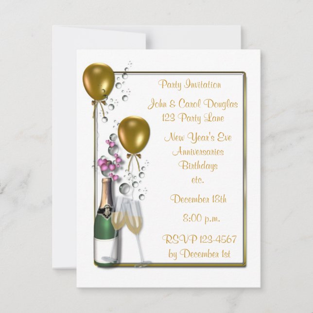 Invitation de partie de Champagne d'or (Devant)