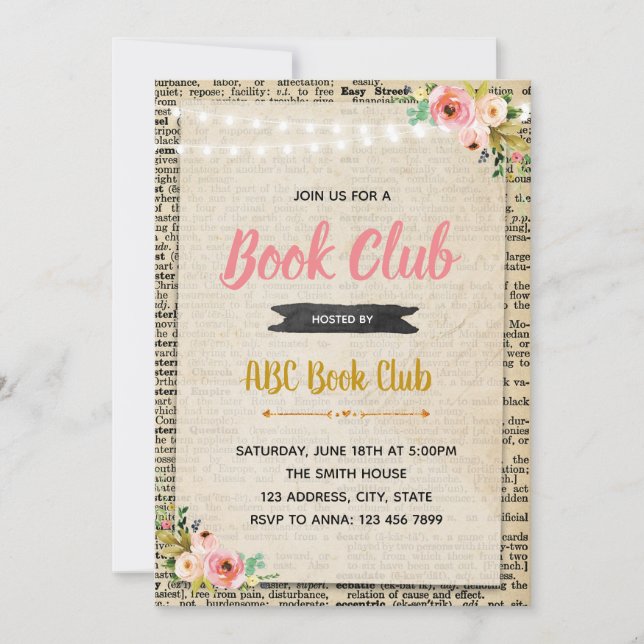 Invitation de partie de club de lecture (Devant)