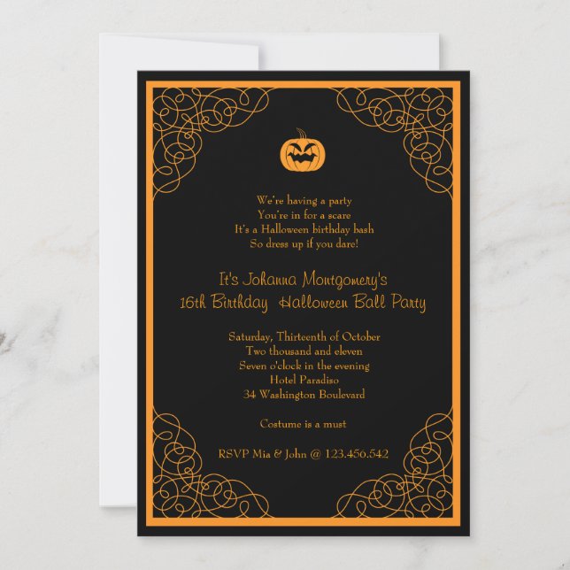 Invitation de partie de costume d'anniversaire de (Devant)
