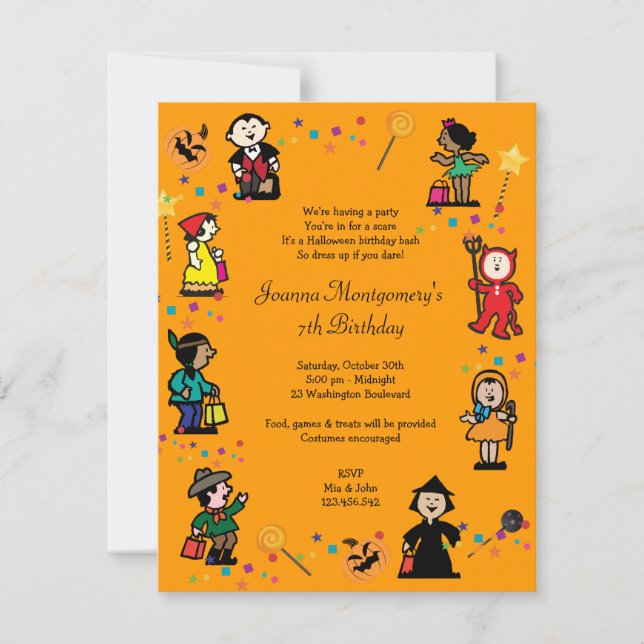 Invitation de partie de costume d'anniversaire de (Devant)