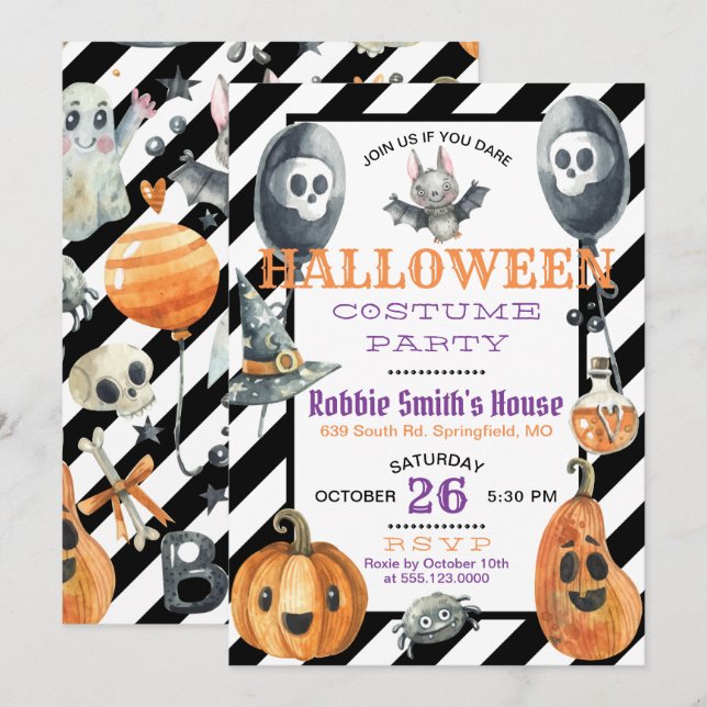 Invitation de partie de costume de Halloween (Devant / Derrière)