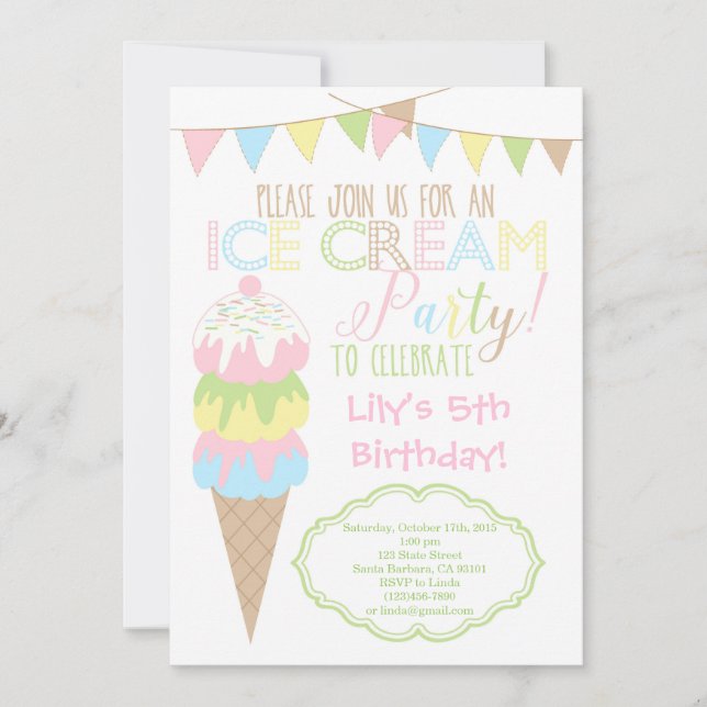 Invitation de partie de crème glacée (Devant)