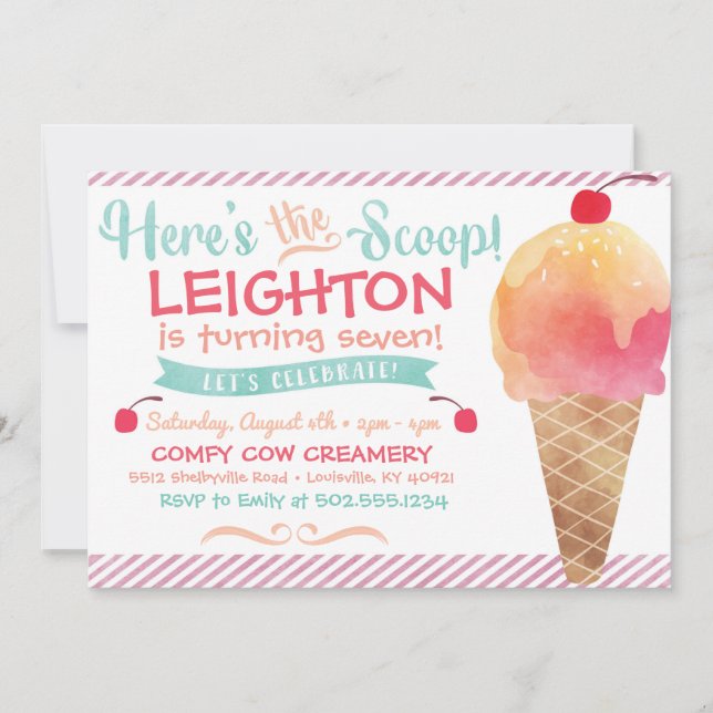 Invitation de partie de crème glacée (Devant)