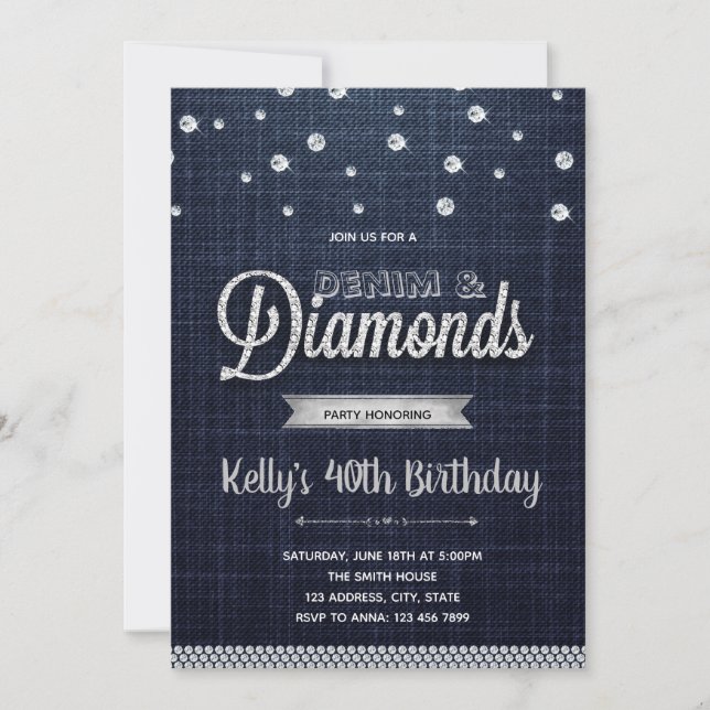 Invitation de partie de denim de diamants (Devant)